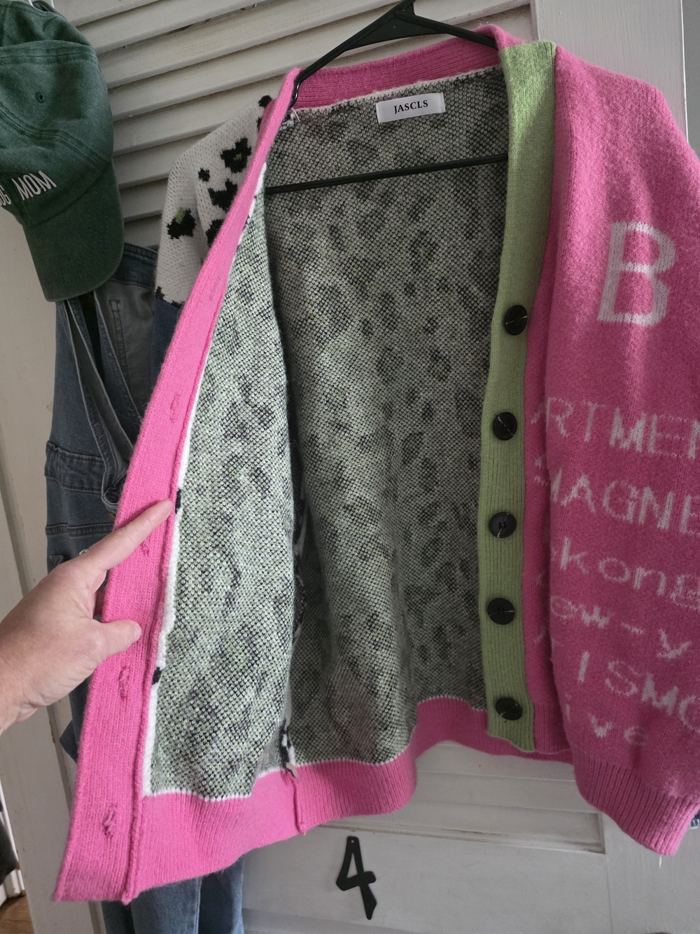 JASCIS Colorblock Leopard Patchwork Cardigan - Pink/White/Denim - Picture 8 of 16